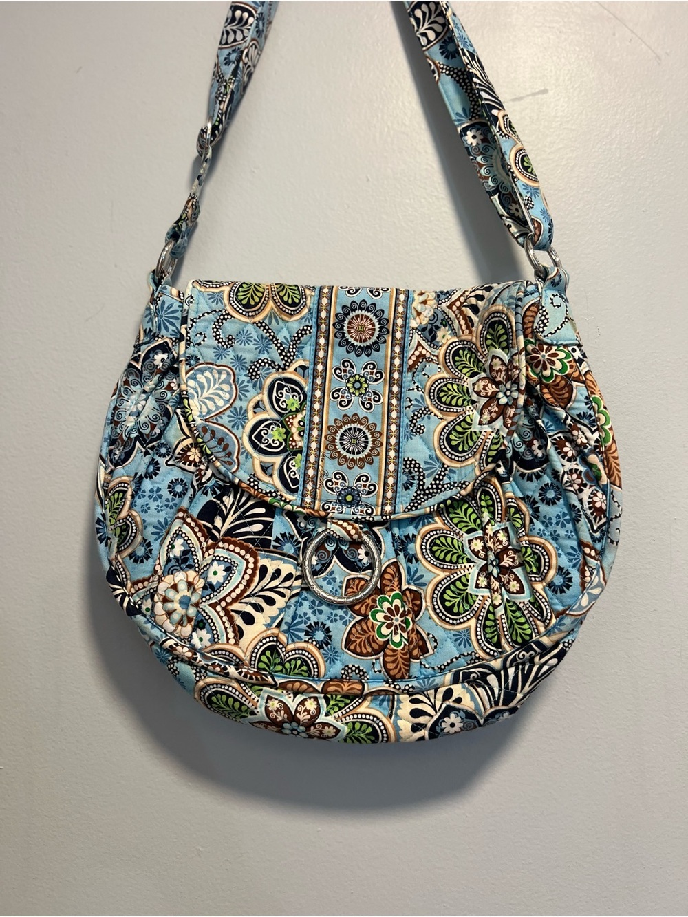 Vera Bradley Saddle Up Bali Blue Crossbody Shoulder Bag Floral Magnetic Flap M - Picture 2 of 16